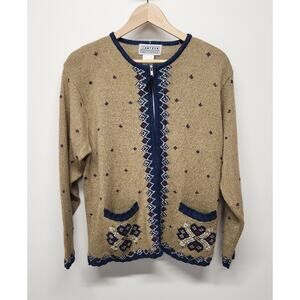 Vintage Jantzen Classics Women's Dead Stock Zip Up Tan Knit Sweater, Size Large